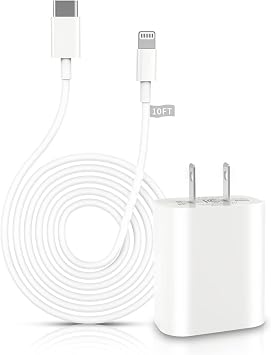 iPhone Fast Charger, [Apple MFi Certified] 20W PD USB C Wall Charger Block with 10FT Extra Long Type C to Lightning Charging Data Sync Cable Compatible for iPhone 14 13 12 11 XS XR X 8 iPad