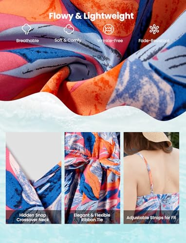 Image of PATPAT Family Matching Outfits Mommy and Me Dresses Hawaiian Tropical Vacation Beach Spaghetti Strap Dress and Shirt