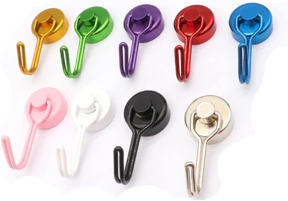9Pack Colorful Swivel Magnetic Hook - Heavy Duty Neodymium Magnets for Refrigerator Door Key BBQ Grill Locker Coat Powerful Magnetic Wreath Hanger Strong Magnetic Hooks for Cruise Cabins (KNG16)