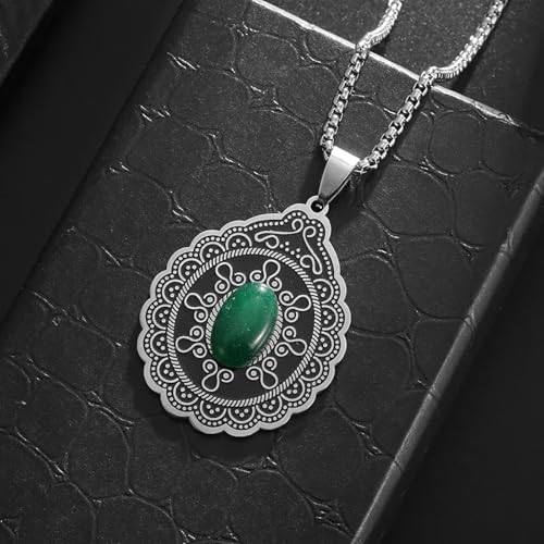 Collier pendentif pétale ovale plat en acier de synthèse style multicouche - 6