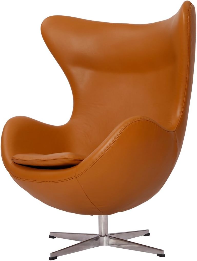 MLF® Arne Jacobsen Egg Chair in Top Light Brown Italian Leather. Famous Modern Design (5 Colors)