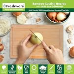 Freshware Wood Cutting Boards for Kitchen - Bamboo Cutting Board Set of 3, Cutting Boards with Juice Grooves, Serving Board Set, Chopping Board for Meat, Veggie, Easy Grip Handle (9x6, 12x8, 15x10)