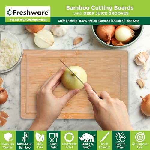 image for Freshware Wood Cutting Boards for Kitchen - Bamboo Cutting Board Set o