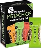 Wonderful Pistachios No Shells, 3 Flavors Mixed Variety Pack of 9 (0.75 Ounce), Roasted & Salted Nuts (4), Chili (3), Honey (2), Protein Snacks, Gluten Free, Healthy Snacks Variety Pack for Adults, Stocking Stuffers for Adults