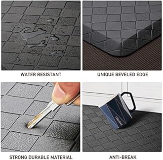 HappyTrends Kitchen Mat Cushioned Anti-Fatigue Floor Mat,17.3"x 60",Thick Waterproof Non-Slip Kitchen Mats and Rugs Heavy Duty PVC Ergonomic Comfort Rug for Kitchen,Floor,Office,Sink,Laundry,Black