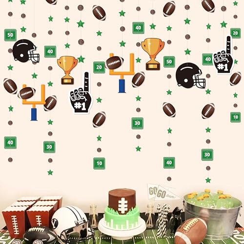 Image of Football Party Decorations Star Circle Dot Football Helmet Goalpost Trophy Finger #1 Touchdown Hanging Cutout Garland Streamer for Birthday Wedding Shower Home Wall Ceiling Decor