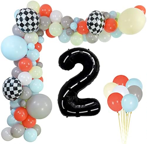 Race Car Balloon Garland Kit, Race Car Birthday Party Decorations with 18" 10" 5" Retro Latex Balloons for Kids Racing Car Birthday Party Supplies Baby Shower Boys Let's Go Racing Party Decorations