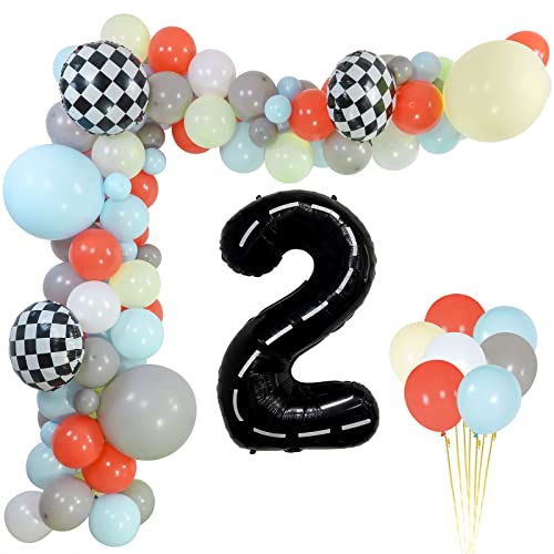 Race Car Balloon Garland Kit, Race Car Birthday Party Decorations With 18" 10" 5" Retro Latex Balloons For Kids Racing Car Birthday Party Supplies Baby Shower Boys Let's Go Racing Party Decorations #TOP3