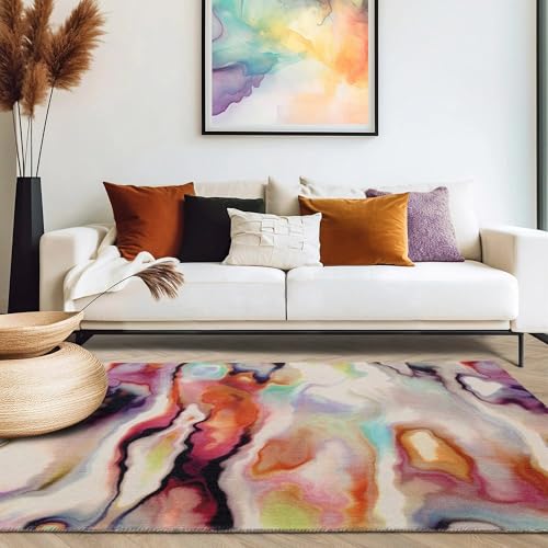 Image of Lord of Rugs Modern Wool Rug for Living Room Bedroom Printed Pictorial Ombre Effect Hand Tufted Short Pile Abstract Home Area Rug in Multi Colours Impression Medium 120x170 cm (4'x5'6")