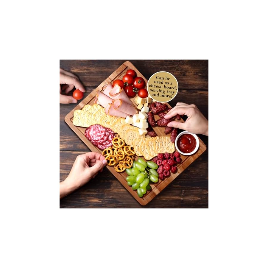 Gtencemen Acacia Wood Cutting Boards for Kitchen, Wooden Chopping Board with Side Handle and Juice Groove, 15" X 11" Carving Board, Butcher Block, Cheese Charcuterie Boards for Meat, Fruit, Steak