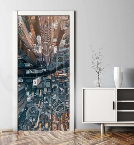 Pegatinas para Puertas de Arquitectura Urbana Door Stickers 3D Adhesivo Vinilo Pegatina Puerta Paisaje Murales Póster Decorativas de Pared Mural Papel Pintado 85x200 cm a.4314