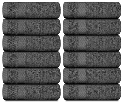 White Classic Luxury Washcloths For Bathroom-Hotel-Spa-Kitchen-Set - Circlet Egyptian Cotton - Highly Absorbent Hotel Quality Face Towels - Bulk Set Of 12-13X13 Inch (Gray) #TOP1