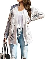 ZESICA Women's Long Sleeves Open Front Leopard Print Knitted Sweater Cardigan Coat Outwear with Pockets