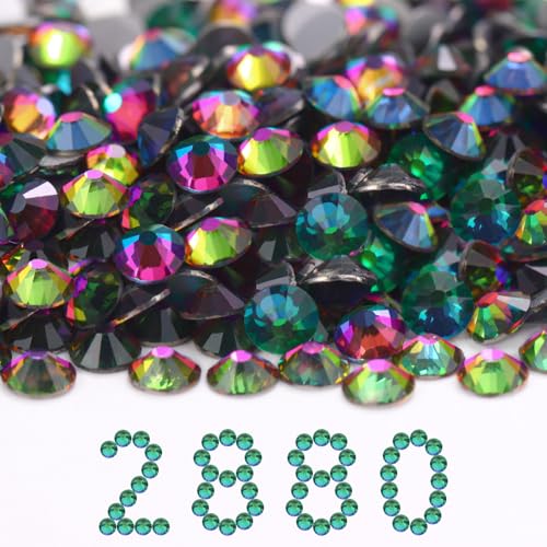 Image of Flatback Rhinestones Bulk, 2880PCS Green Volcano Rhinestones for Clothes DIY Decoration Crafts, Green Volcano, SS30, 6.3-6.5mm
