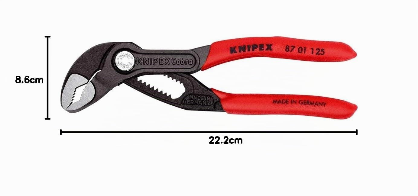 KNIPEX Cobra Pinza regolabile di nuova generazione per tubi e dadi in confezione Self-service bonderizzata grigia Rivestiti in resina, 87 01 125 SB