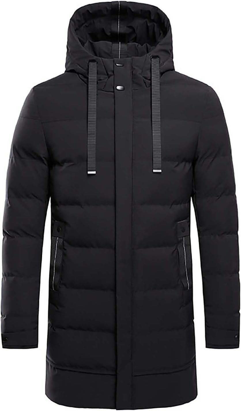 Abrigo Largo de Invierno con Bolsillo y cordón para Hombre Chaqueta cálida para Exteriores Ajustada y Gruesa Abrigo Acolchado Largo con Capucha Abrigo cálido de Invierno Parker