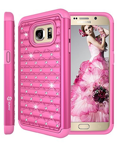 Galaxy S7 Case, Style4U Studded Rhinestone Crystal Bling Hybrid Armor Case Cover for Samsung Galaxy S7 with 1 Style4U Stylus [Hot Pink/Hot Pink]