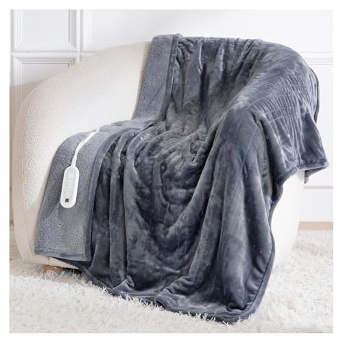 Ceamorfco Heated Blanket Throw, Electric Blanket Soft Sherpa Flannel, 8 Hours Auto Shut-off & 8 Fast...