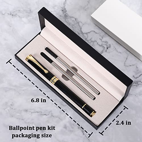 Deluxe Ballpoint Pen Kit,Office Business Ballpoint Pen Signing Pen With Two Replacement Black Refills, 0.5Mm Nib, Black Classic Gift Box, Creative Writing Gift For Men And Women (Black Gold B) #TOP2