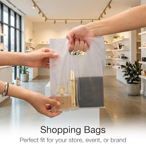 Image of 100 Frosted Clear Plastic Bags With Handles 9x12 Merchandise Bags