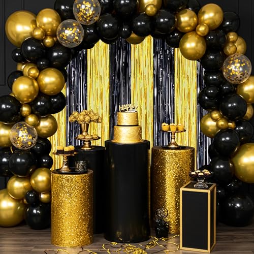 Image of BEISHIDA 2Pcs Black Gold Door Streamers Congrats Grade 2026 Decoration Backdrop Foil Fringe Tinsel Party Streamers Curtains Backdrops Birthday Graduation New Year Party Decoations(3.28 ft x 6.56 ft)