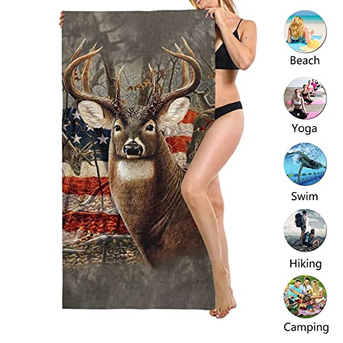 Deer Hunting American Flag Microfiber Beach Towel Blanket, Oversized Super Soft Quick Dry Sand Free Beach Towels For Outdoor Travel Pool Bath Towel Swimming Camping Yoga Picnic Beach Towel 52"X33" #TOP6