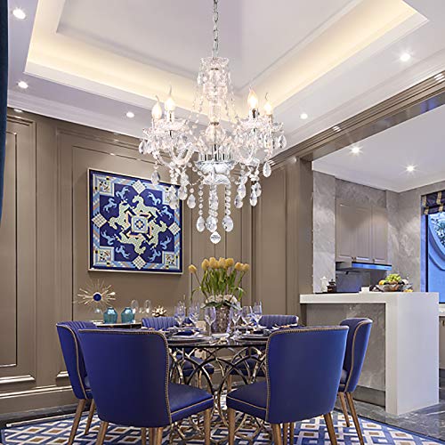 Mo&Ok Modern Crystal Chandelier For Bedroom 5-Lights Pendant Light Fixtures Ceiling Hanging Acrylic Mini Farmhouse Chandeliers Lighting For Dining Room Living Room Kitchen Island Nursery #TOP7