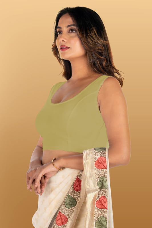 Image of Abhi Readymade Saree Blouse for Women- Sleeveless, Round Neck, Regular-fit, Stretchable, Pull-on Style Blouse