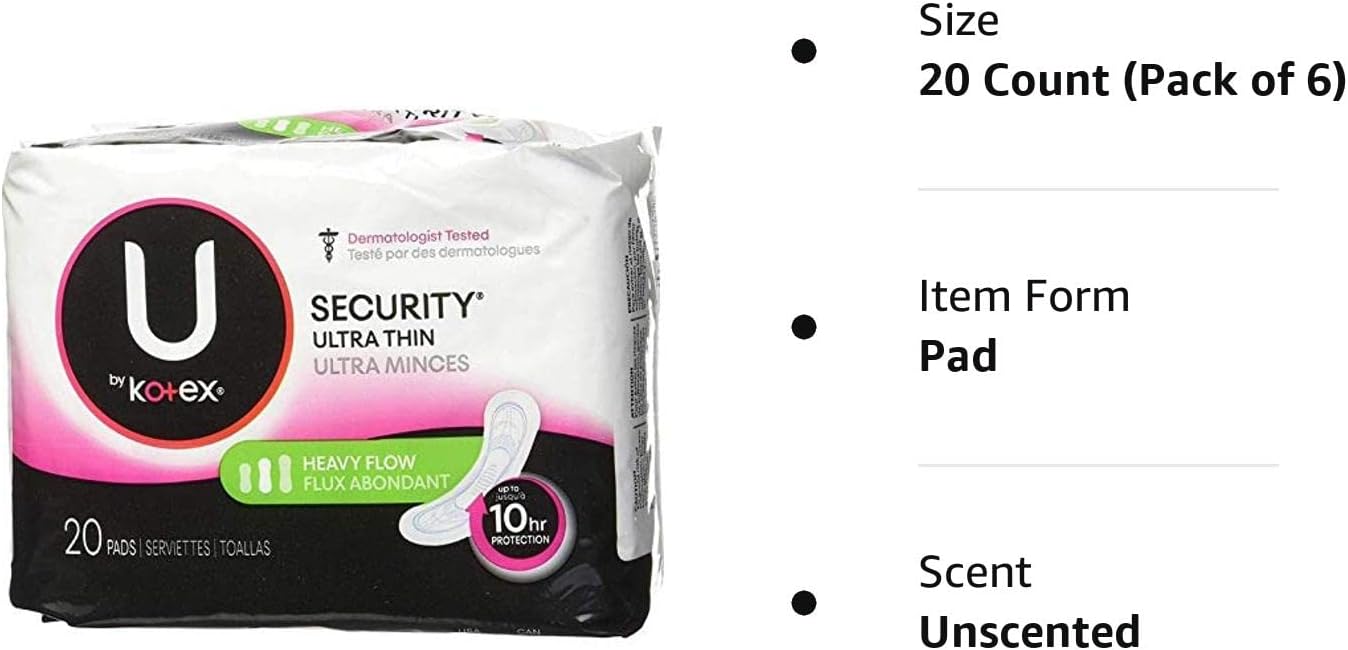 Kotex Security Ultra Thin Pads Long 20 Each (Pack of 6)