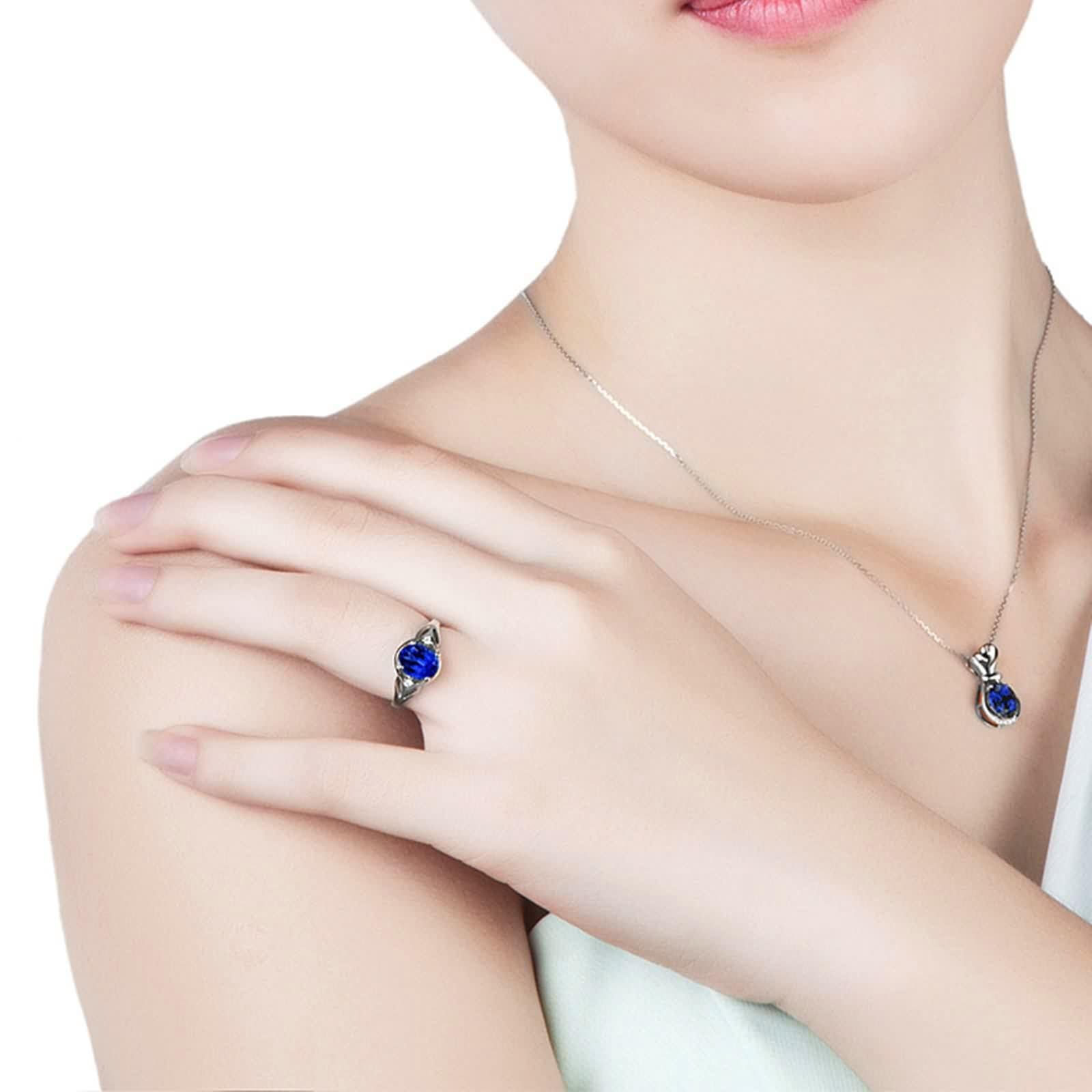 Anillo Compromiso Oro 18K, Anillos Mujer Compromiso Zafiro Creado En Laboratorio Forma Redonda Plata