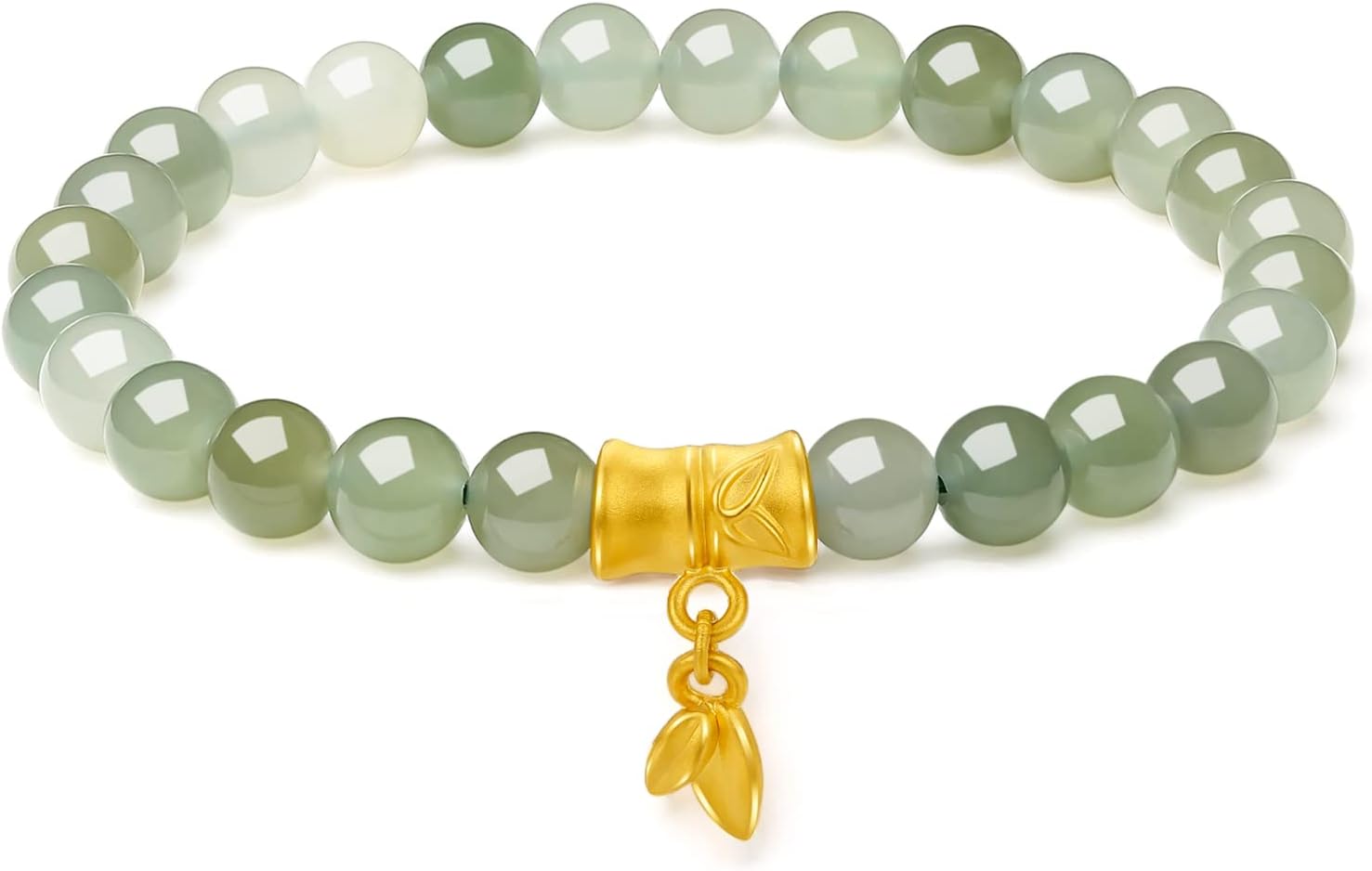 24K Gold Bracelet Jade Charm Bracelets Lucky Natural Beaded Bangle Adjustable Stretch Chain Green Healing Crystal Hetian Beads Bamboo Cuff Leaf Flower Feng Shui Good Luck Jewelry Protection Gifts