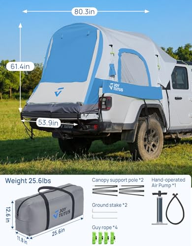 JOYTUTUS Inflatable Truck Bed Tent 5.0FT with Awning, Includes Air Pump for Quick 30 S Setup, Dual-use Pickup or Camping Tent for 2 Person, Waterproof Roof Shade and 3 Windows, Gray Blue - Image 9
