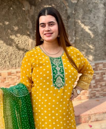 Image of GoSriKi Women's Rayon Viscose Printed Straight Kurta with Pant & Dupatta