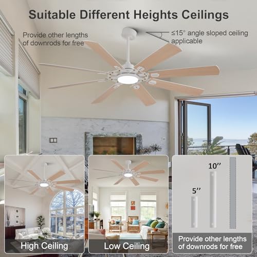 Image of BOOMJOY 72 Inch Ceiling Fans with Lights and Remote, Indoor /Outdoor Ceiling Fan with Light, 8 Blades, Reversible Quiet DC Motor,Modern White Large Ceiling Fan for Living Room Patio Bedroom
