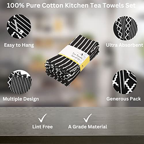 Miniatura 2 de Penguin Home - Juego De 10 Toallas De Té 100 Algodón - Suave - Duradero - Diseño Elegante En Negro Con Múltiples Patrones - Lavable A Máquina - 65 X 45 Cm