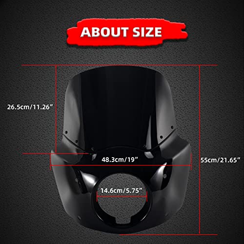 Image of FATECIM Motorcycle 5.75 inch Headlight Fairing with 11 inch Dark Smoke Windshield Windscreen & 48-58mm Mounting Kit Headlight Extension Block For Harley 2018 2019 2020 2021 2022 Softail FXBB Street Bob