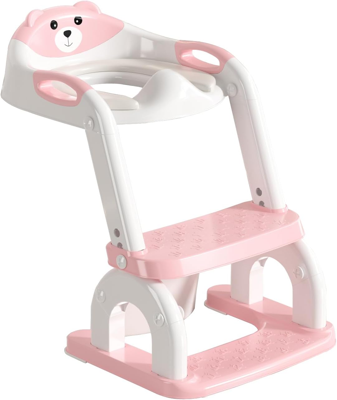 Grismire Potty Training Seat Toilet Baby Kids Foldable Toddler Toilet Seat Ladder Adjustable Height Toilet PU Cushion Splash Guard Anti-Slip Pad Step Stool Upgrade 2 in 1 Toddler Toilet Seat (Pink)