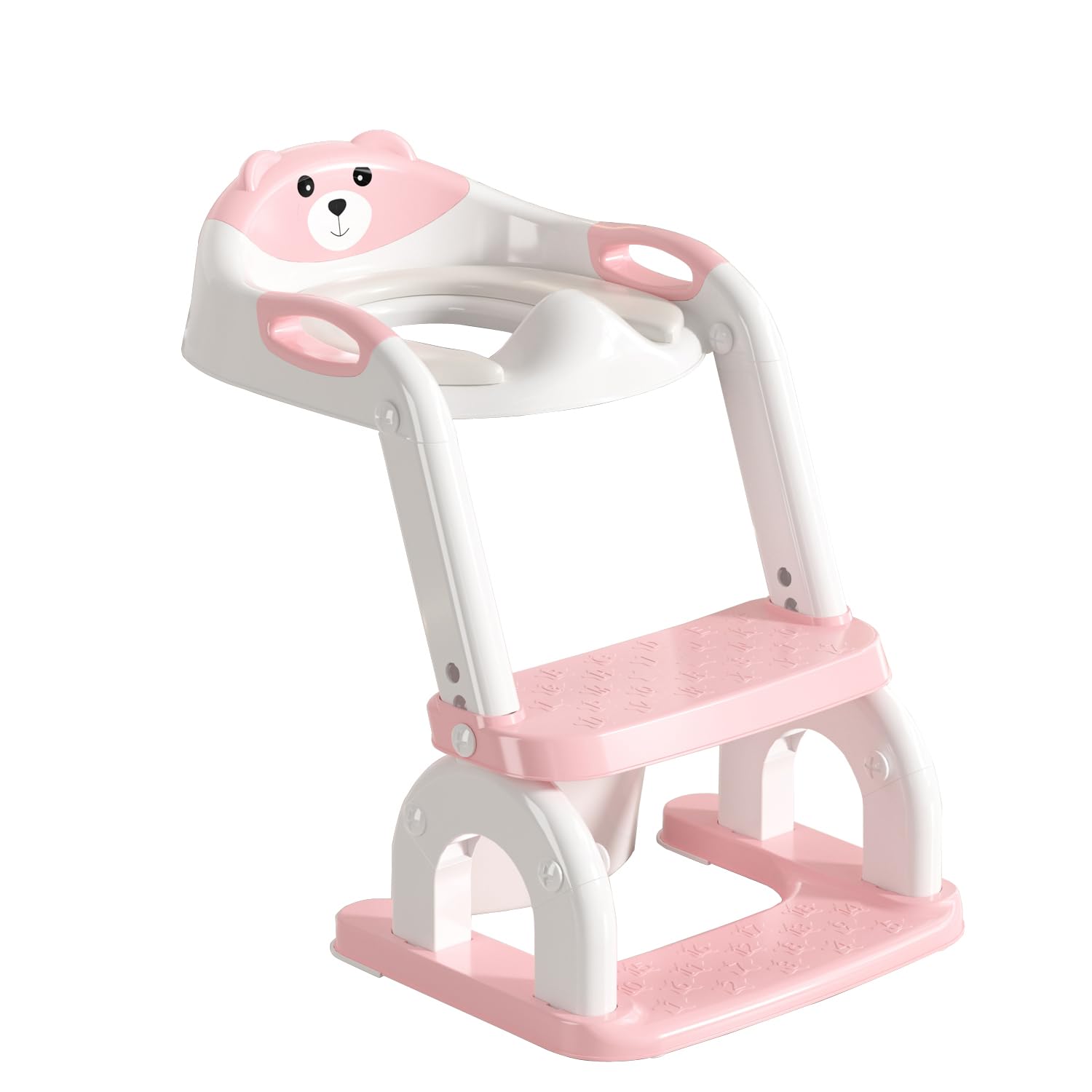 Grismire Potty Training Seat Toilet Baby Kids Foldable Toddler Toilet Seat Ladder Adjustable Height Toilet PU Cushion Splash Guard Anti-Slip Pad Step Stool Upgrade 2 in 1 Toddler Toilet Seat (Pink)