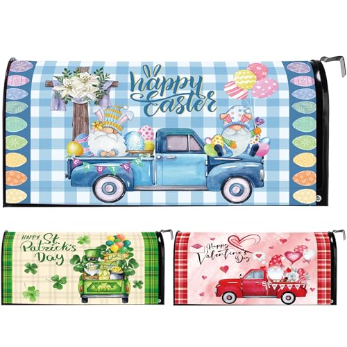 Menkxi 3 Pcs Easter Mailbox Covers 21 x 18 Inch Summer Sunflower Gnomes Magnetic Mailbox Covers Easter Day Wraps Post Letter Box Cover for Outdoor Garden