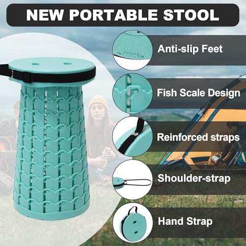 Image of ALEVMOOM Upgraded Collapsible Stool with Cushion,600LBS Max Weight,18.1 inch Height Adjustable,Sturdy Portable Telescoping Stool,Folding Camping Stool for Outdoor Hiking Travel
