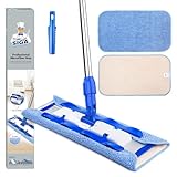 MR.SIGA Professional Microfibre floor Mop for Hardwood, Laminate, Tile Floor Cleaning, Stainless Steel Telescopic Handle - 3 Reusable Microfibre Cloths and 1 Dirt Removal Scrubber included