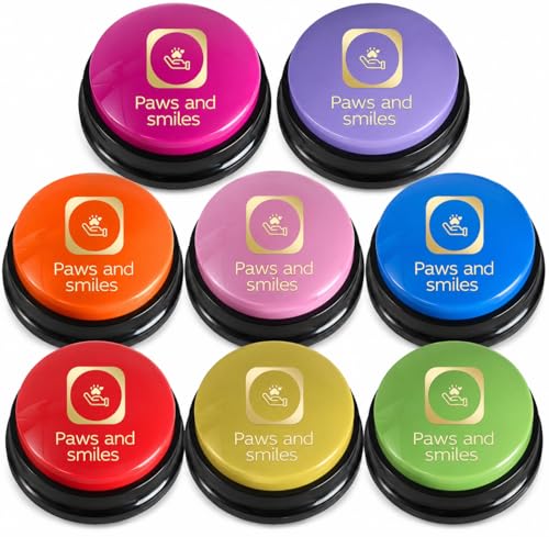 Paws and Smiles Dog Talking Buttons, 8-Pack Recordable Dog Buttons for Communication & Training, Pet Buzzer Set for Dogs & Cats, Game Buzzers, pet Gifts, Fluent Pet Tool