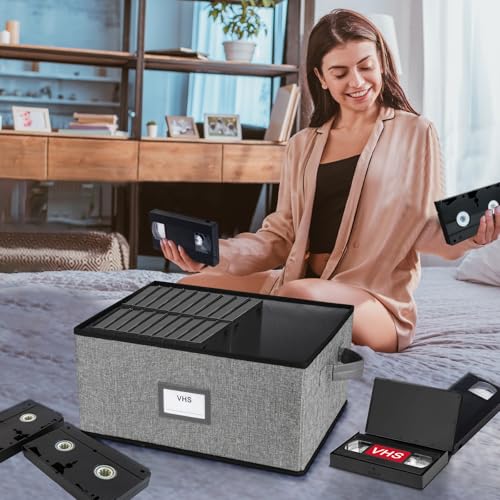 Lukeline VHS Storage Box with Lid, Large Capacity VHS Storage Case Holds 50 Tapes, Stackable VHS Holder Storage Containers for Living Room, Bedroom, Study Room (1 Pack) - Thumbnail 2
