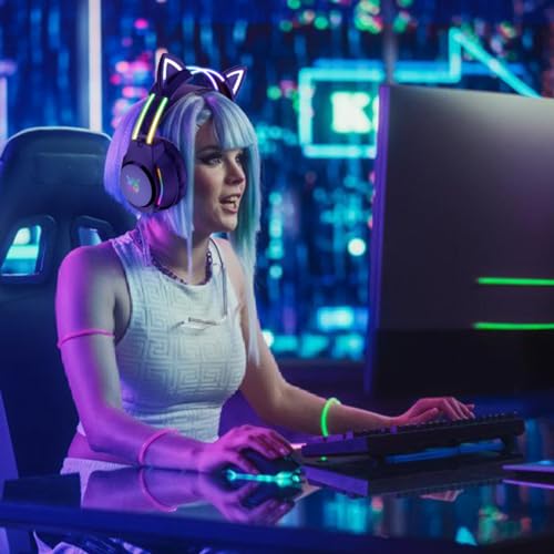 ONITOON Black Cat Ears for Headphone, Silicone Cute Kitty Ears Attachment, Lovely Detachable Accessories Fit for Gaming Headset, Lightweight & Durable