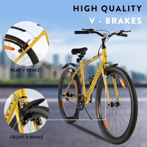 Image of Urban Terrain Rio Cycle /Bicycle City Bike 26T Single Speed Bike with Complete Accessories Bicycle for Men /Boys, UT7002S26 | Ideal for 13+ Years, Unisex, Frame Size : 18 inch (Yellow)