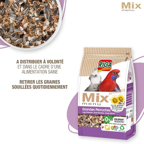 Riga - Menu Mix Grandes Perruches - Mix Vitaminé - Nourriture Oiseaux - Graines - Oligo-Eléments Et Coquilles De Mer Concassées - Croissance Et Brillance Plumage - 0% Colorant/Conservateurs - 900 g – Image 5