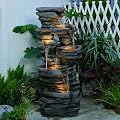 Bumilgar 42.5" H Garden Outdoor Water Fountain with LED Lights & Pump, Mutiply-Tier Cascading Outdoor Fountain for Garden,Patio,Porch,Backyard,Home Art Decor