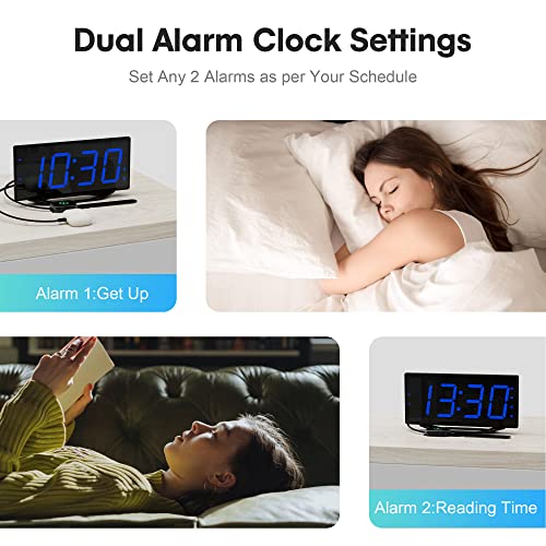Loud Digital Alarm Clock For Bedroom,Bedside Dual Alarm Clock For Heavy Sleepers Adult Teen With Usb Charger,Desk Clock With 8.7"Large Led Display,Battery Backup,7-Level Brightness&Volume,Snooze,Dst #TOP4