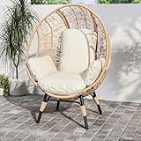 CHINNLUU Outdoor Egg Chair Wicker Oversized Egg Basket Chair with Stand Lounger Chairs with Cushion 500lbs Capacity for Patio Garden Backyard Balcony (Ivory - Nest, 1 PCS)