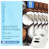 PLANTIFIQUE Maschera Viso in Tessuto Coco Dew 5 Pezzi – Maschera Idratante per il Viso con Cocco e Ceramide – Pacchetto Korean Skincare Nutriente per una Pelle Radiosa, Adatta a Tutti i Tipi di Pelle